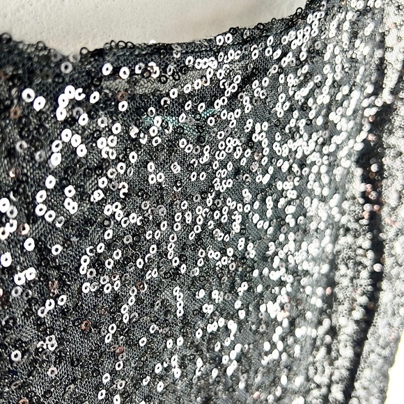 H.I.P. |🖤 Black Sparkly Sequins Sheer Long Spaghetti Strap Tank Top - Picture 7 of 12